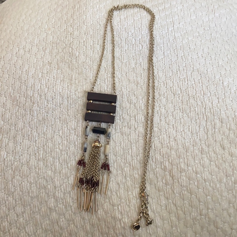 Wooden tassel long accent necklace